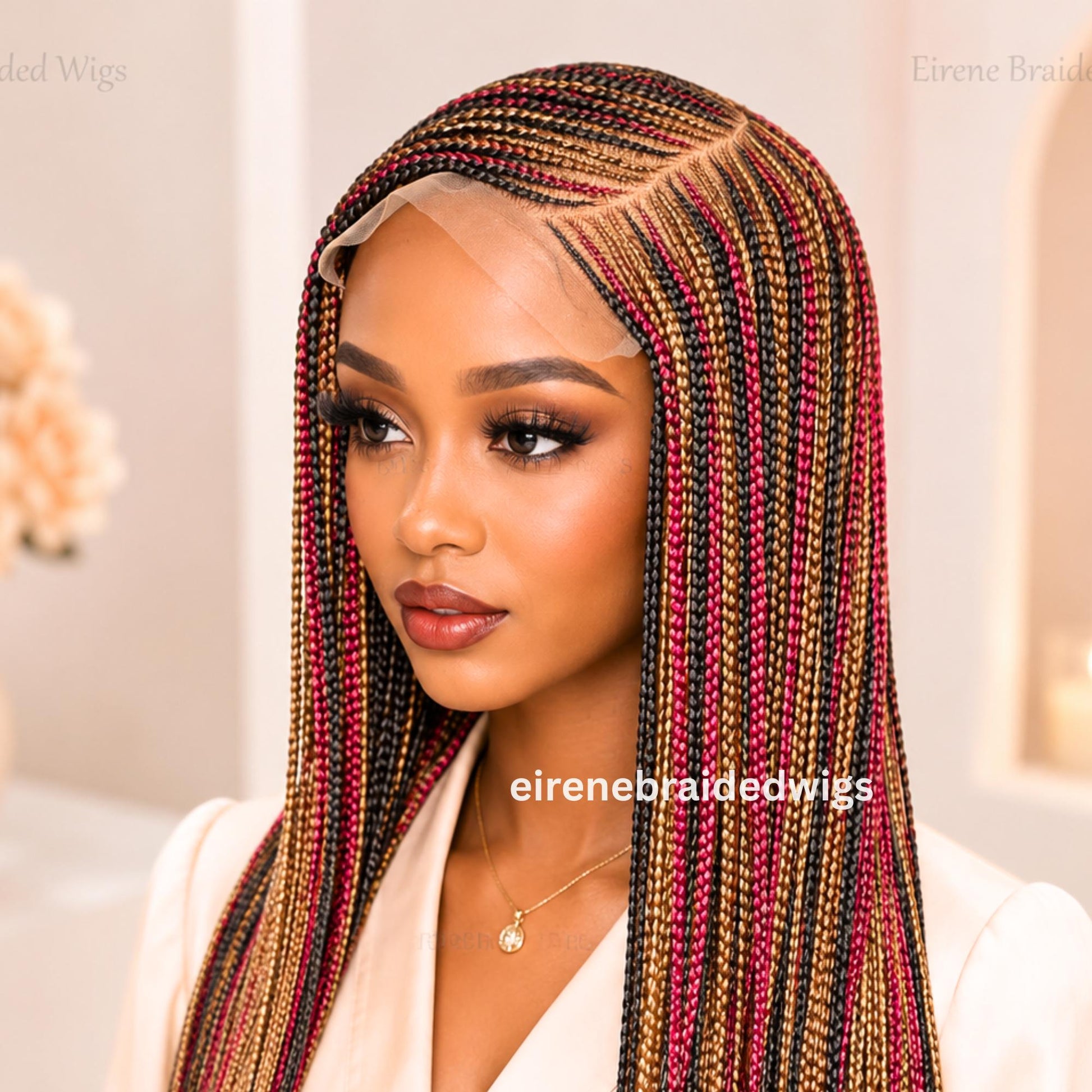 Braided Wigs for Black Women Braided Wig – C-Cut Lace Frontal – Red Gold Black Box Braids – product image 2