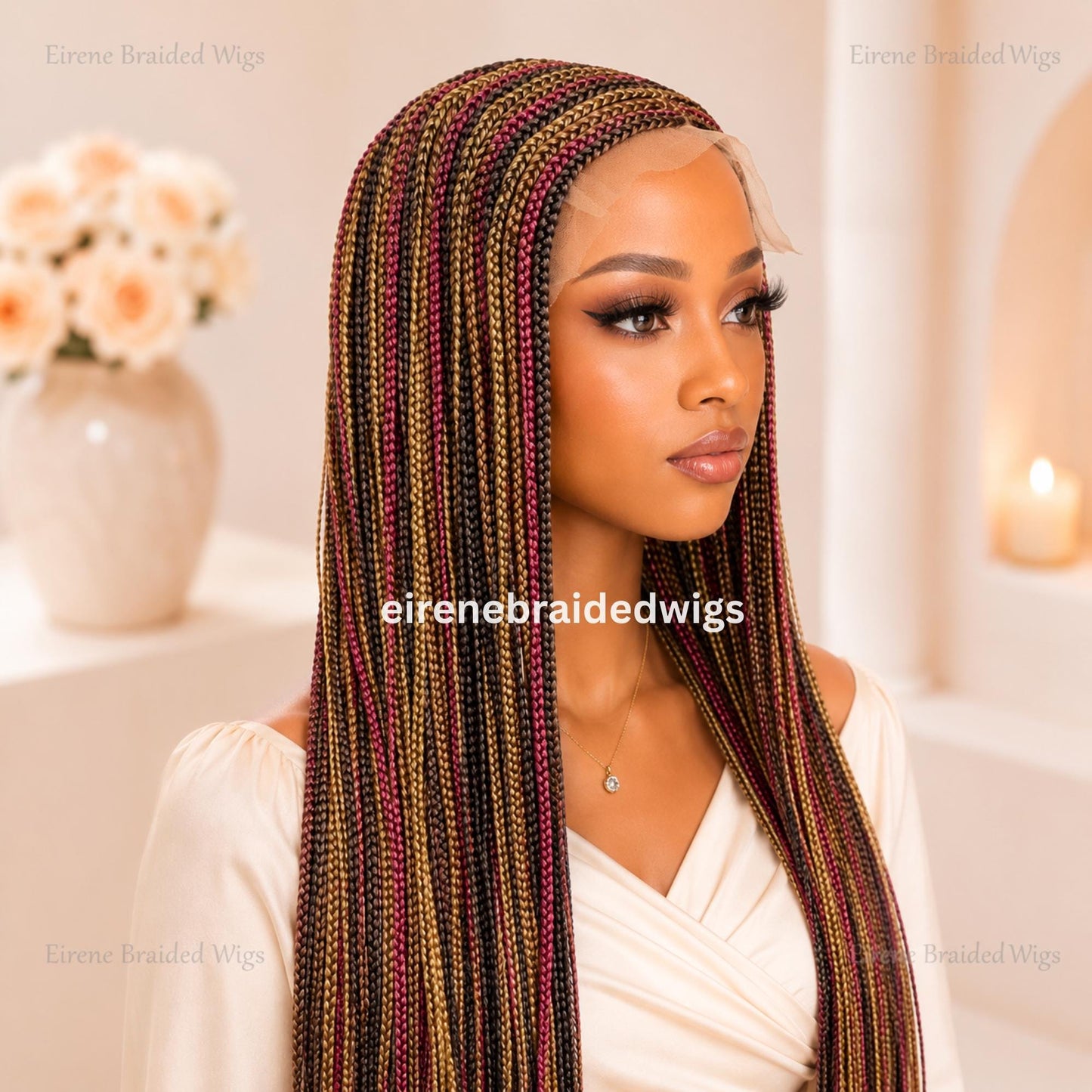 Braided Wigs for Black Women Braided Wig – C-Cut Lace Frontal – Red Gold Black Box Braids – product image 7