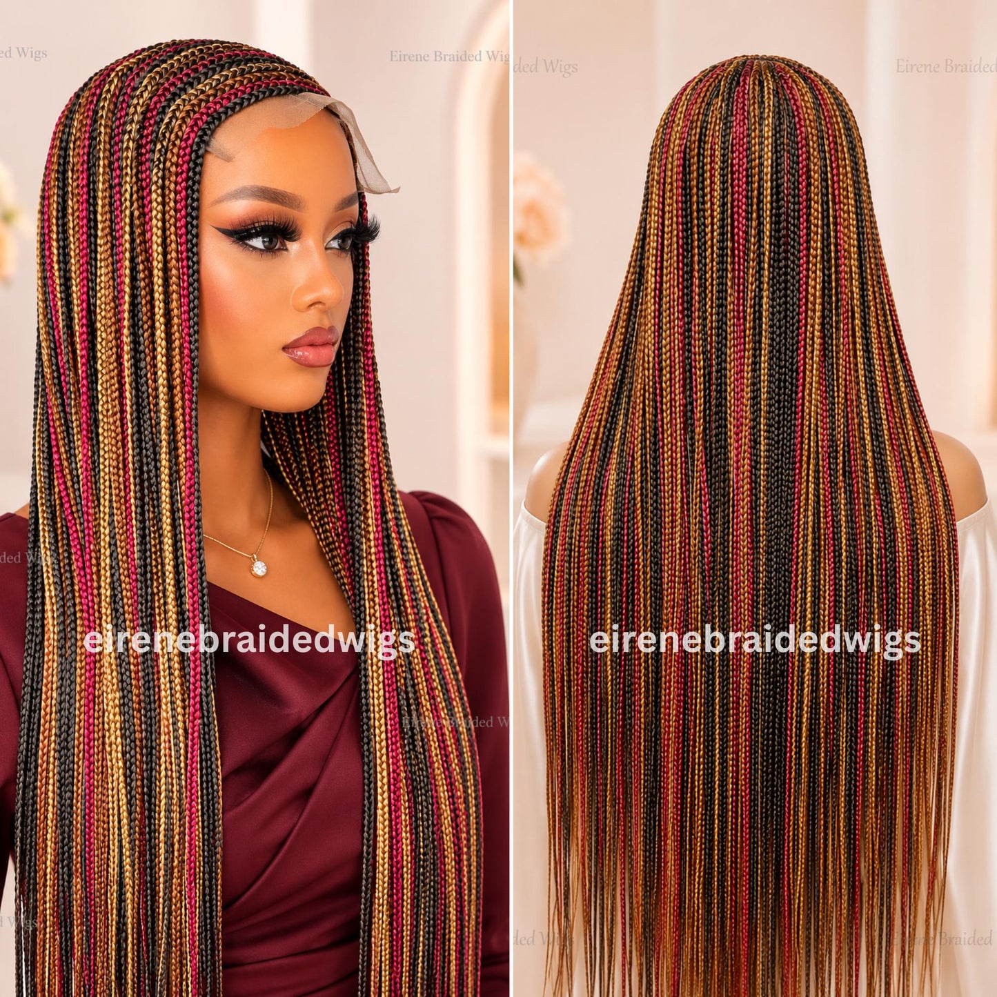 Braided Wigs for Black Women Braided Wig – C-Cut Lace Frontal – Red Gold Black Box Braids – product image 6