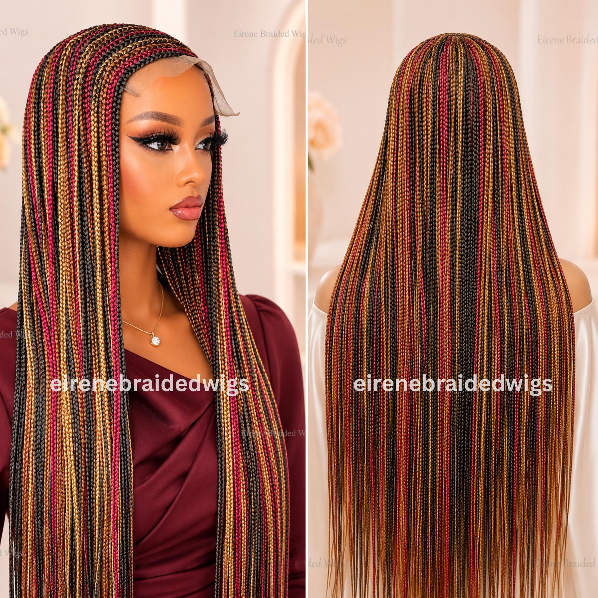 Braided Wigs for Black Women Braided Wig – C-Cut Lace Frontal – Red Gold Black Box Braids – product image 6