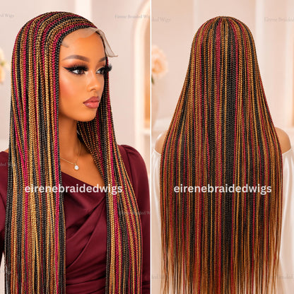 Braided Wigs for Black Women Braided Wig – C-Cut Lace Frontal – Red Gold Black Box Braids – product image 6