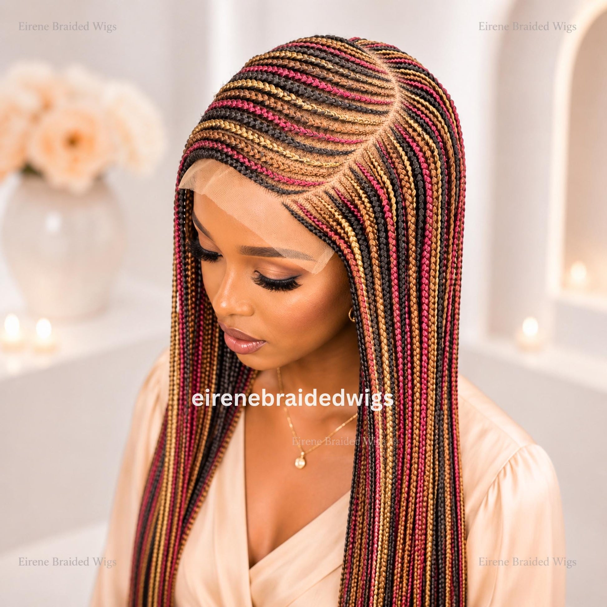 Braided Wigs for Black Women Braided Wig – C-Cut Lace Frontal – Red Gold Black Box Braids – product image 8