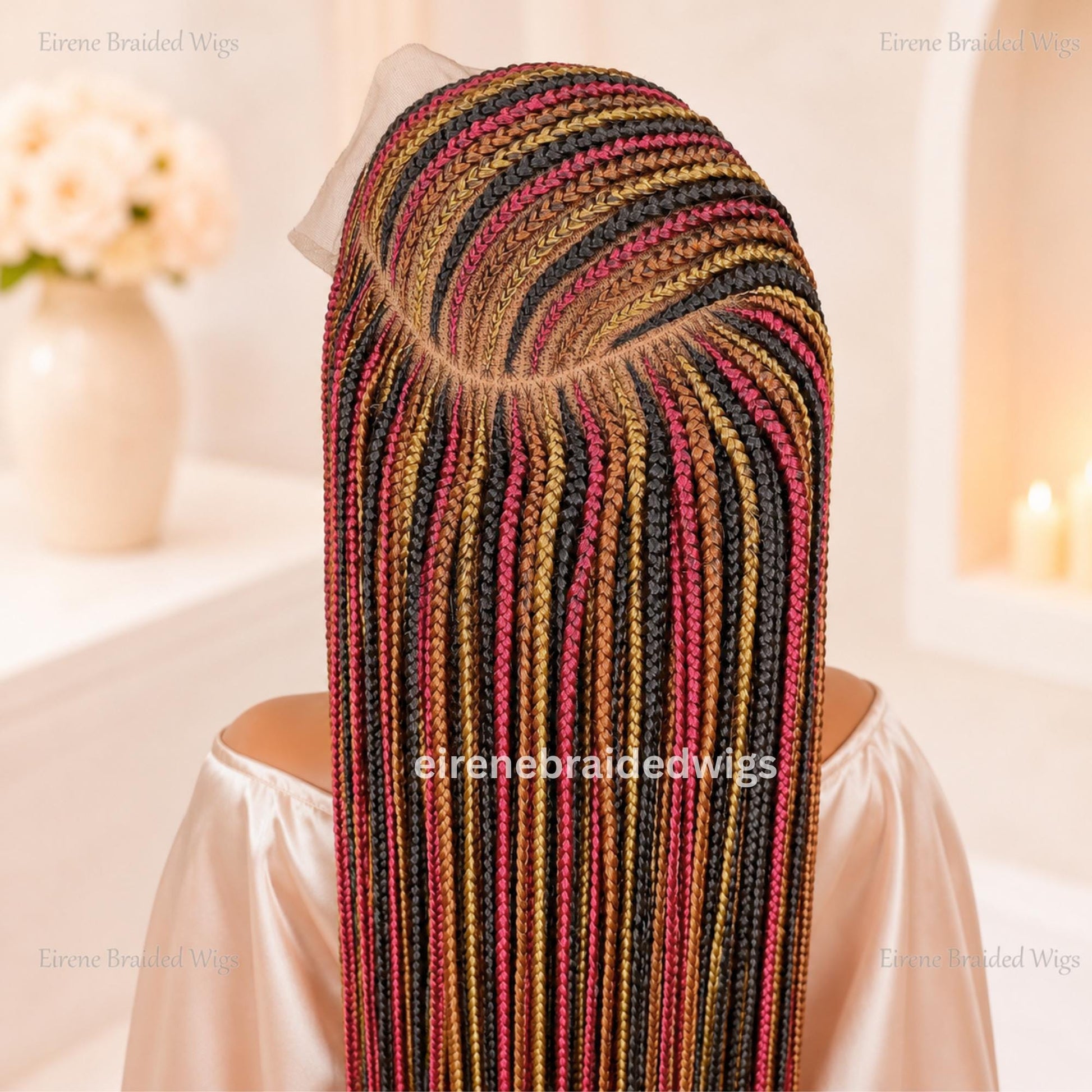Braided Wigs for Black Women Braided Wig – C-Cut Lace Frontal – Red Gold Black Box Braids – product image 4