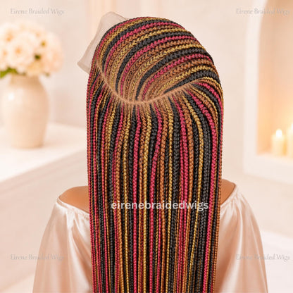 Braided Wigs for Black Women Braided Wig – C-Cut Lace Frontal – Red Gold Black Box Braids – product image 4