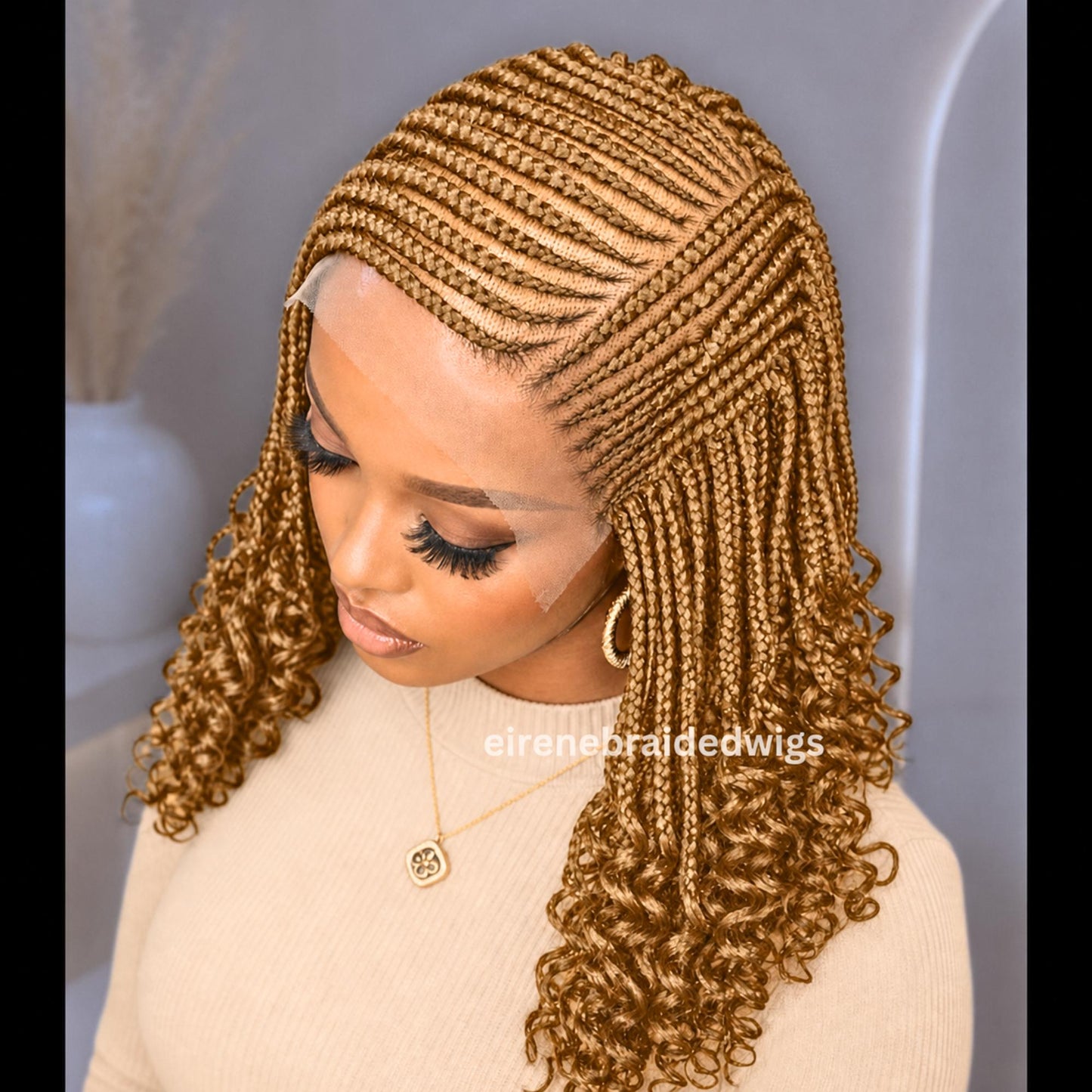 Braided Wigs for Black Women 14" Cornrow Braid Wig – Gold Braided Lace Frontal Wig – product image 2