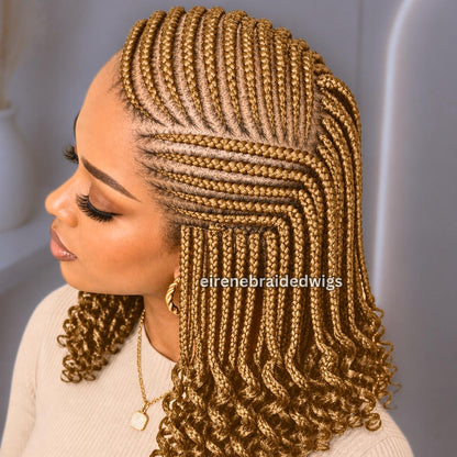 Braided Wigs for Black Women 14" Cornrow Braid Wig – Gold Braided Lace Frontal Wig – product image 5