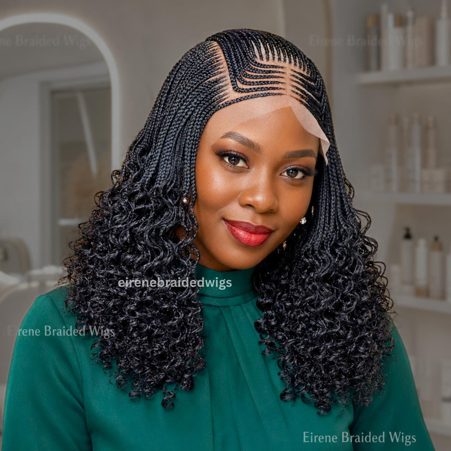 Curly short bob cornrow braided wig for Black Women – glueless centre-part boho curls light-weight lace front baby hair single box – product image 1