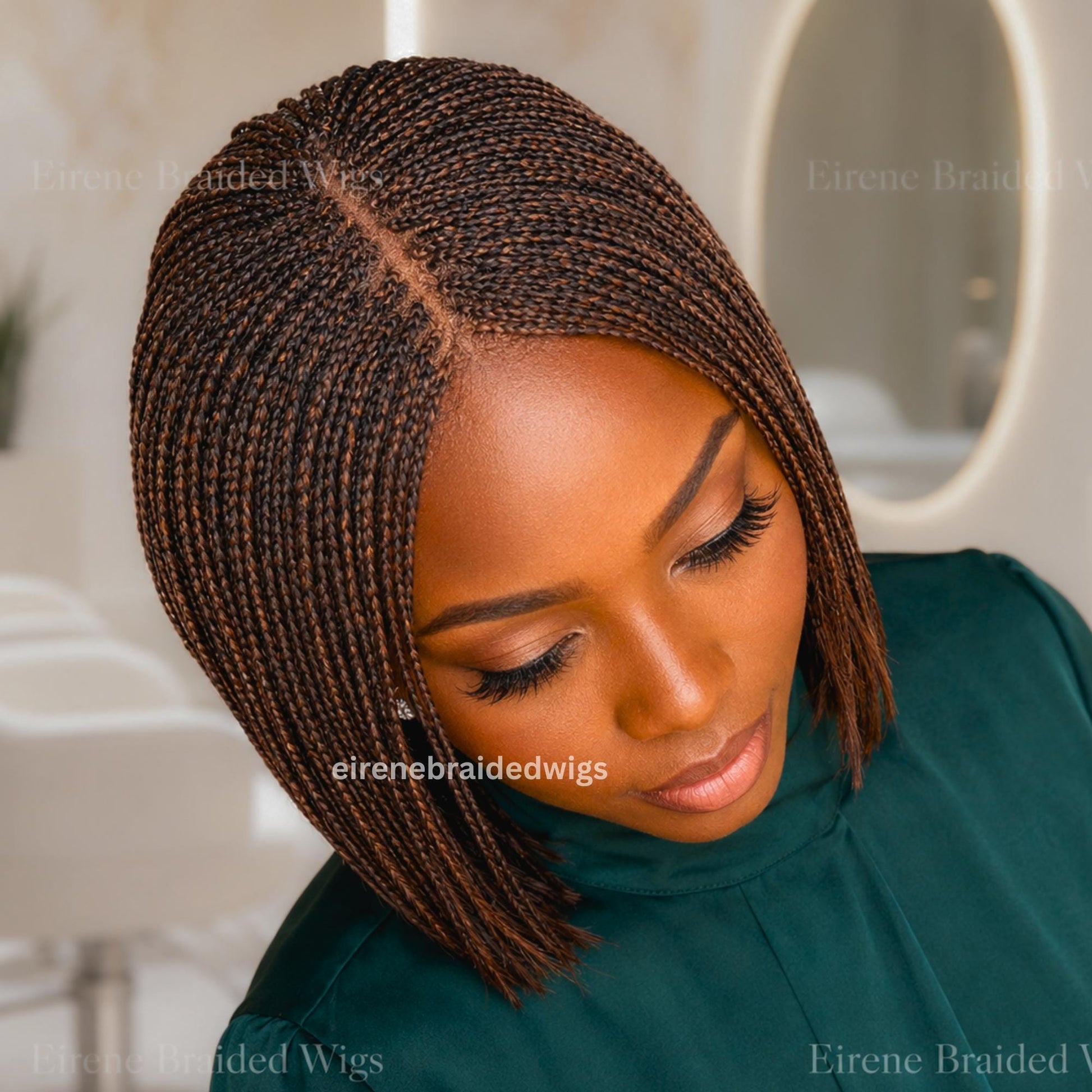 Bob Braids Wig – Bob Wig for Black Women – Short Brown Cornrow Wig – Centre Parting Shoulder Length Human Hair Lace Closure Box – product image 5
