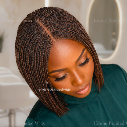 Bob Braids Wig – Bob Wig for Black Women – Short Brown Cornrow Wig – Centre Parting Shoulder Length Human Hair Lace Closure Box – product image 5