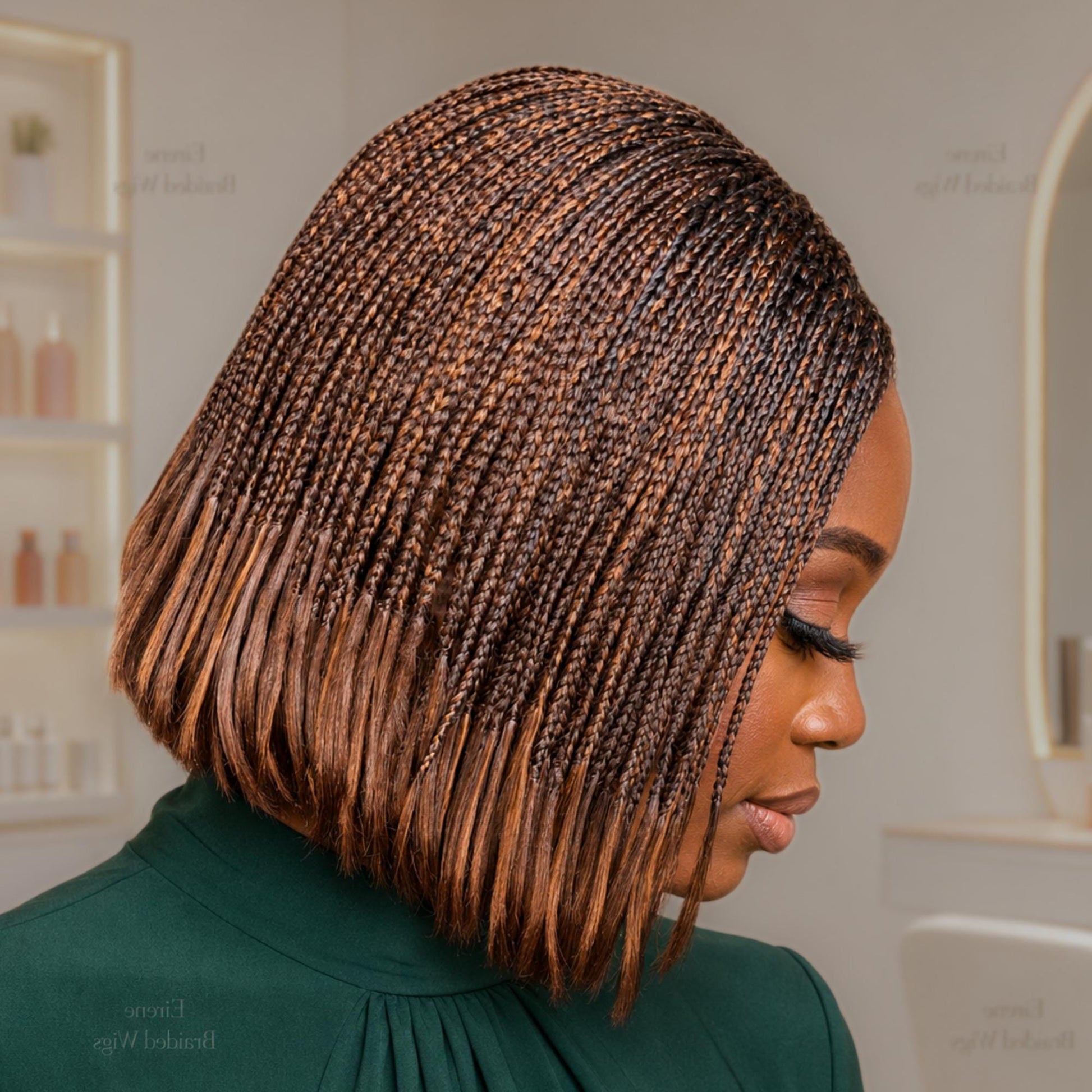 Bob Braids Wig – Bob Wig for Black Women – Short Brown Cornrow Wig – Centre Parting Shoulder Length Human Hair Lace Closure Box – product image 4