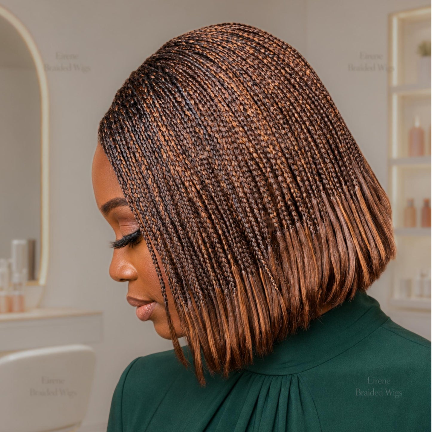 Bob Braids Wig – Bob Wig for Black Women – Short Brown Cornrow Wig – Centre Parting Shoulder Length Human Hair Lace Closure Box – product image 2