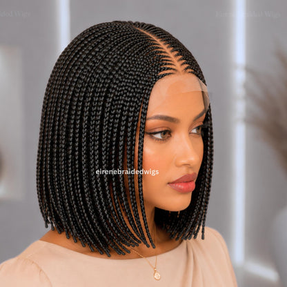 Bob Cornrow braided wig for Black Women – Brown Curly human hair lace-frontal african tribal light-weight centre-parting 12-inch – product image 2