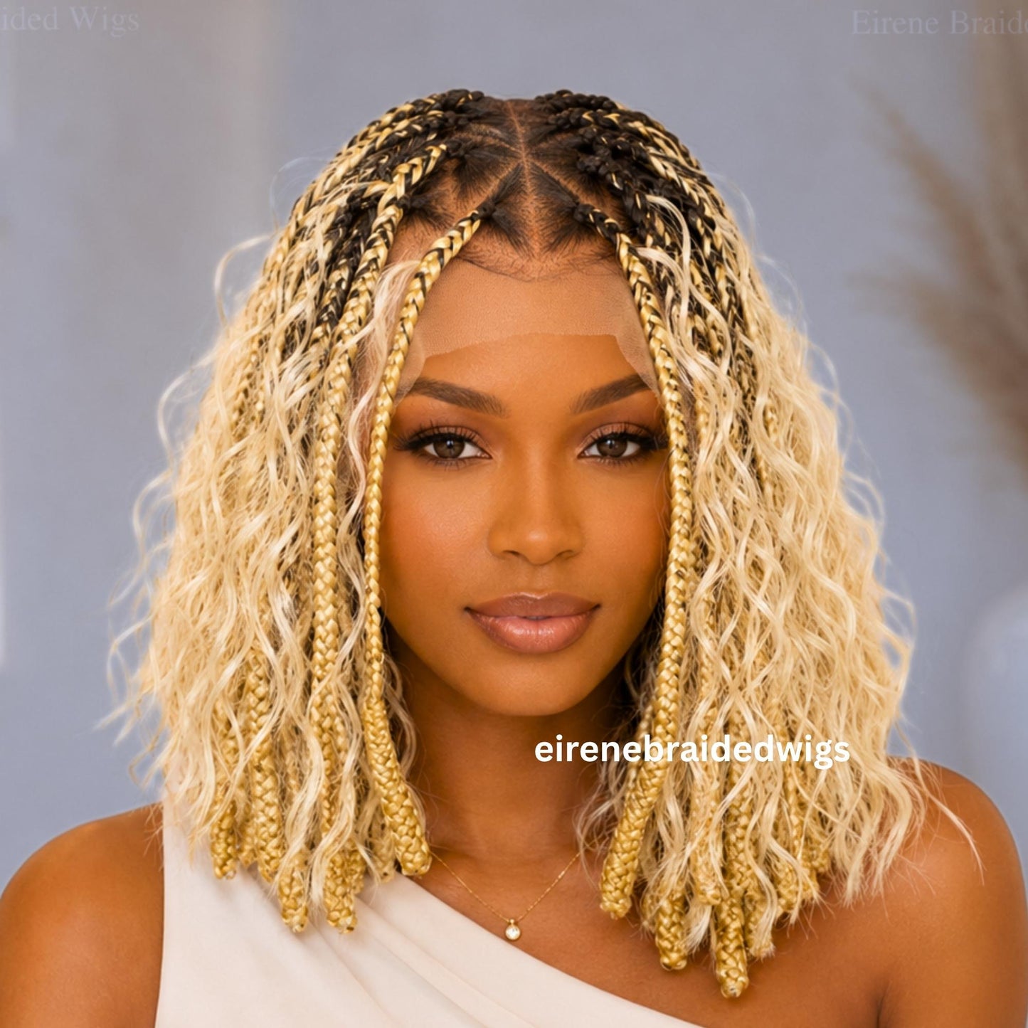 Braided Wigs for Black Women Knotless Bob Wig – Boho Goddess Locs – Curly Human Hair Blend Lace Front – product image 1