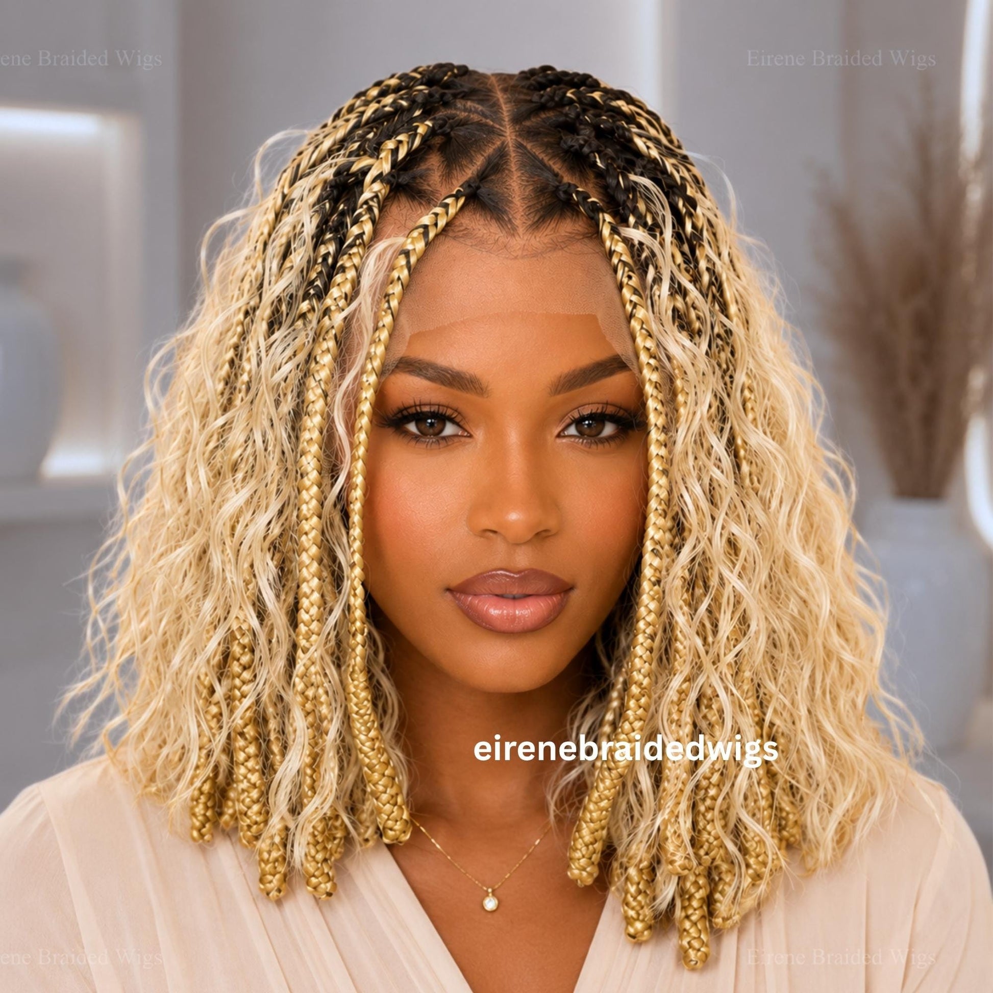 Braided Wigs for Black Women Knotless Bob Wig – Boho Goddess Locs – Curly Human Hair Blend Lace Front – product image 4