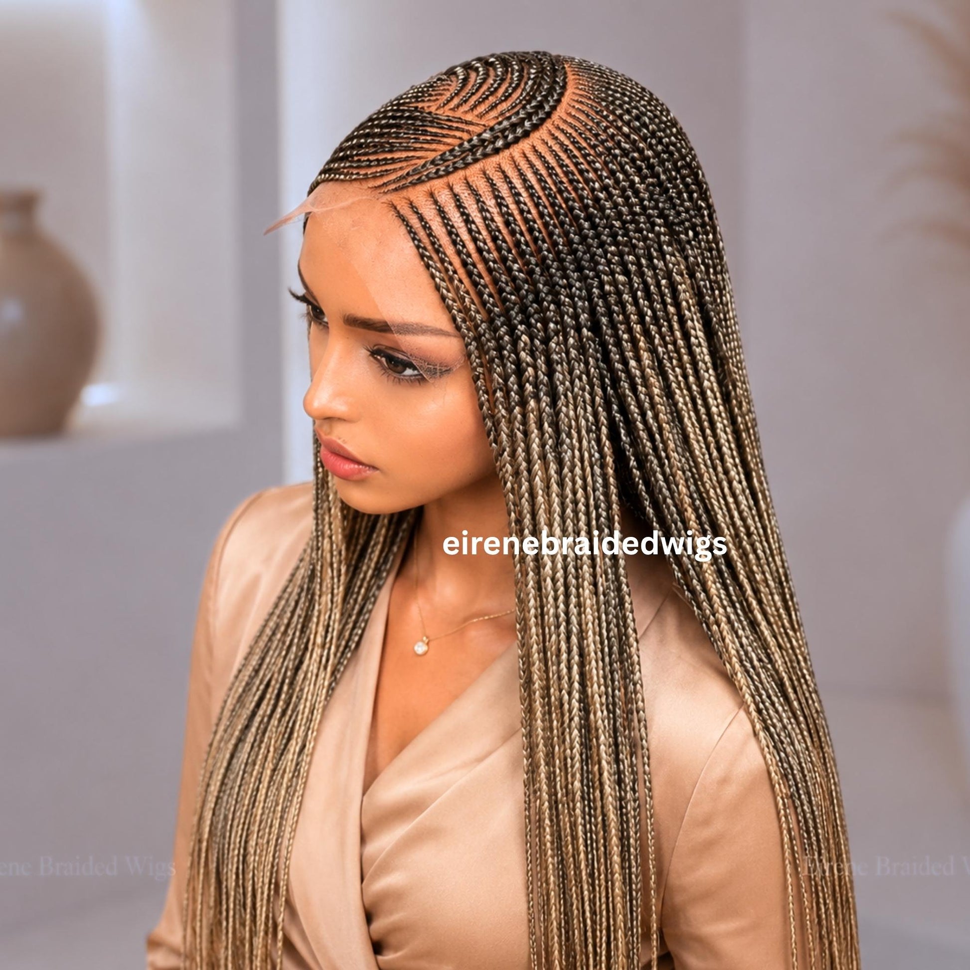 Braided Wigs for Black Women – Black Bronze Lace Frontal C-curve Braided Wig – Fulani Tribal Cornrow –  – product image 1