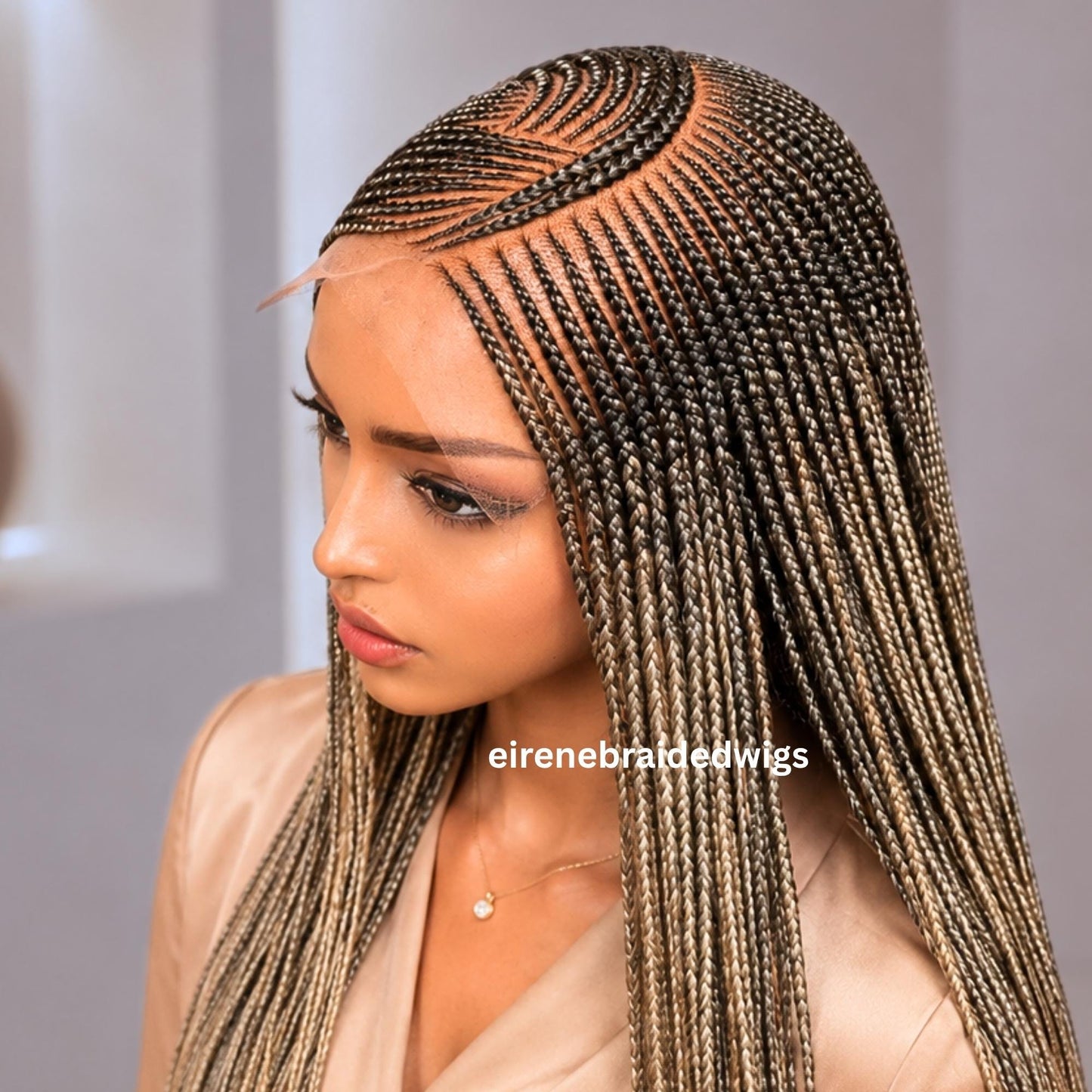 Braided Wigs for Black Women – Black Bronze Lace Frontal C-curve Braided Wig – Fulani Tribal Cornrow –  – product image 4