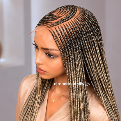 Braided Wigs for Black Women – Black Bronze Lace Frontal C-curve Braided Wig – Fulani Tribal Cornrow –  – product image 4