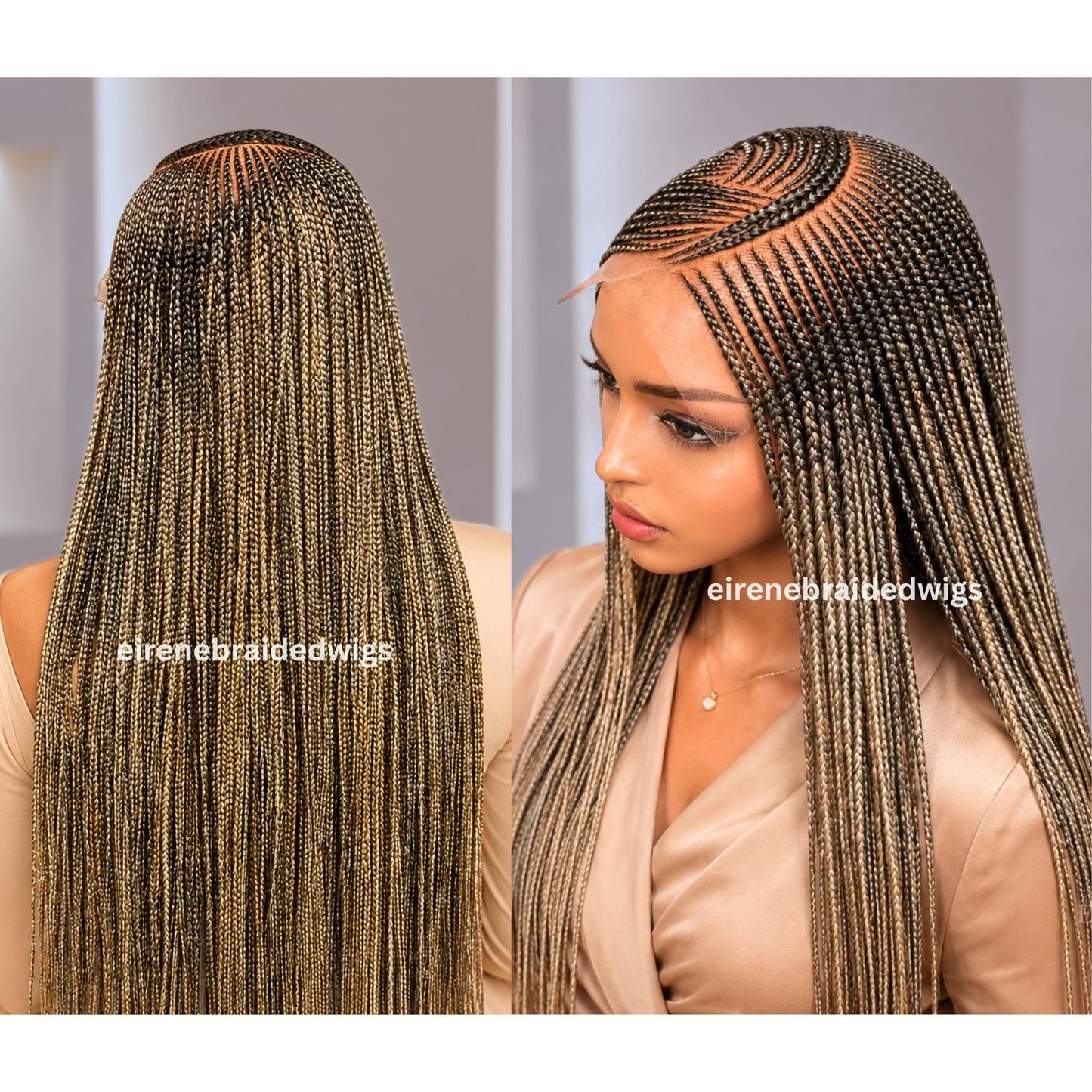 Braided Wigs for Black Women – Black Bronze Lace Frontal C-curve Braided Wig – Fulani Tribal Cornrow –  – product image 3