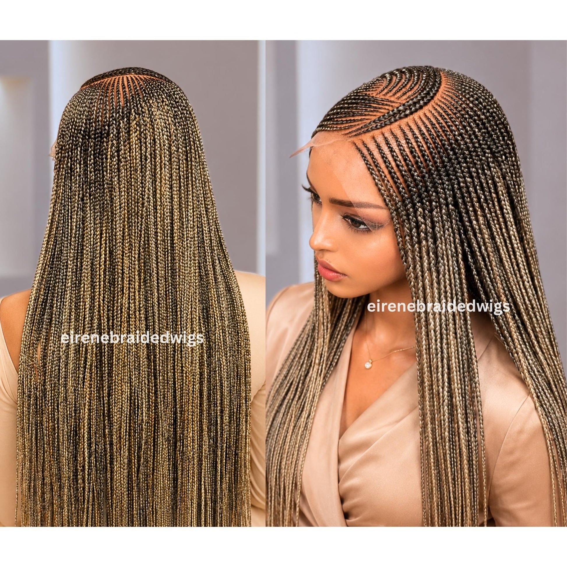 Braided Wigs for Black Women – Black Bronze Lace Frontal C-curve Braided Wig – Fulani Tribal Cornrow –  – product image 3
