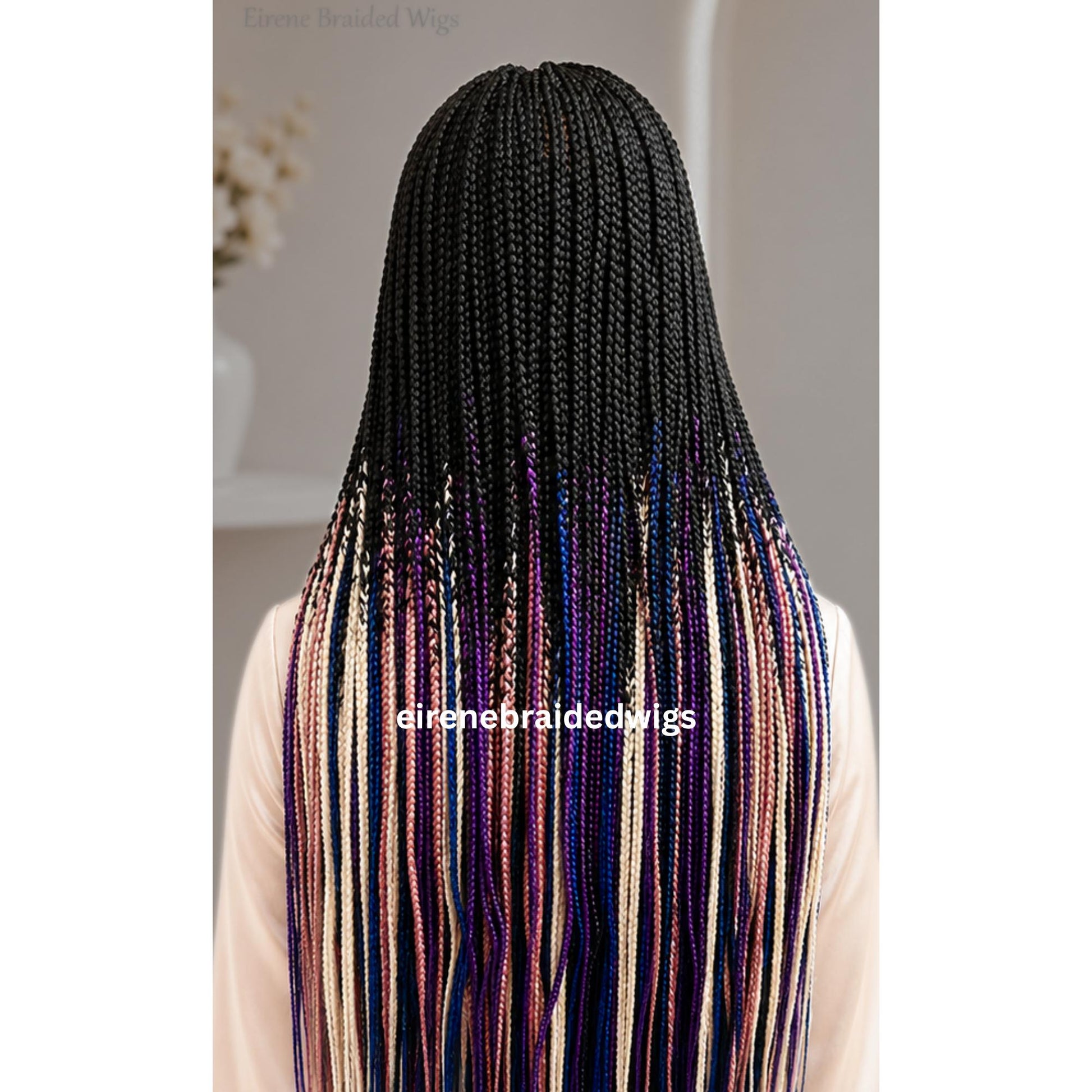 40in Box Braids Wig for Black Women – Long Rainbow Human Hair Multicolor 360 lace wig – product image 7