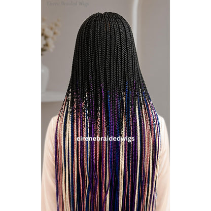 40in Box Braids Wig for Black Women – Long Rainbow Human Hair Multicolor 360 lace wig – product image 7