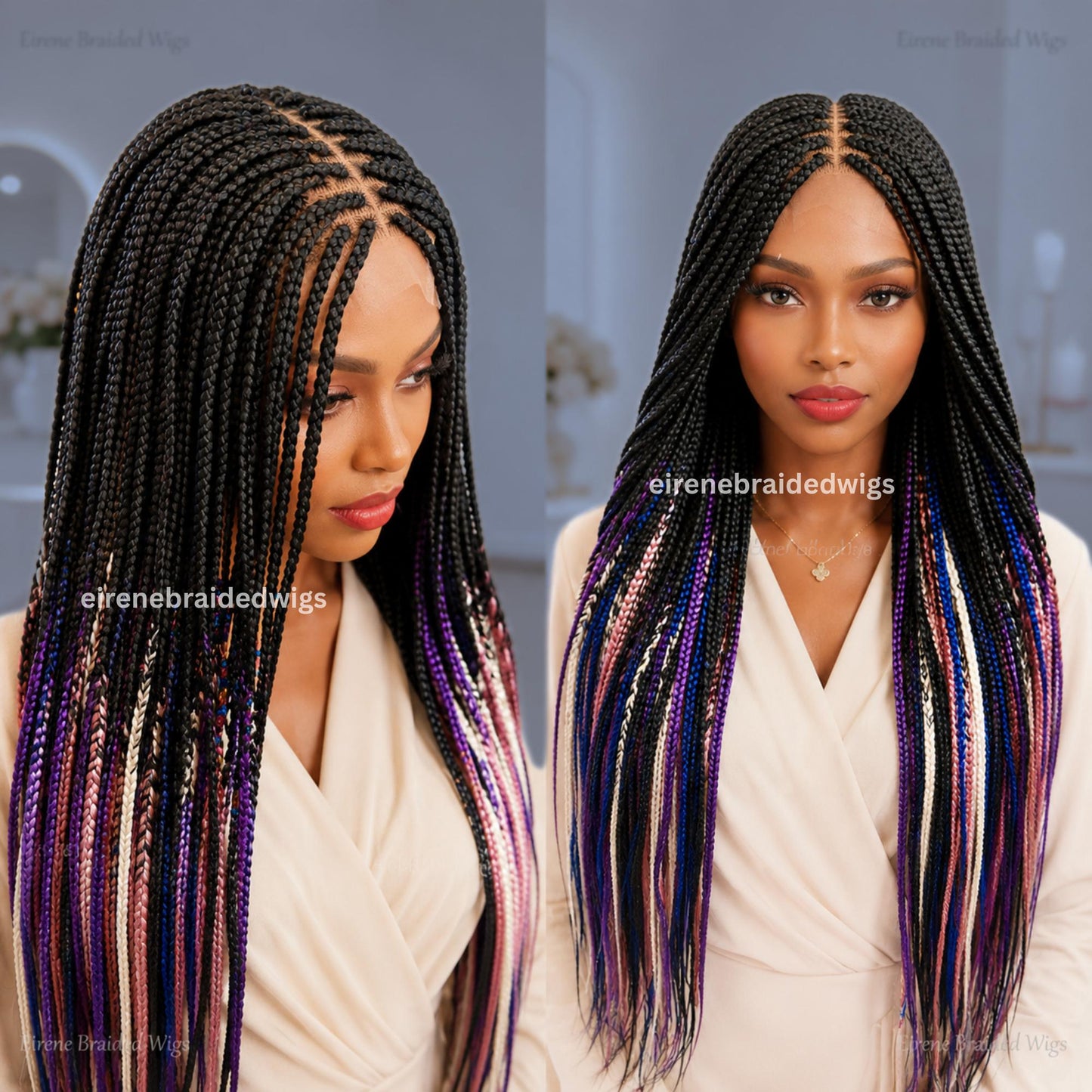 Braided Wigs for Black Women 40in Box Braids Wig – Rainbow Multicolor Lace Front – Glueless – product image 8
