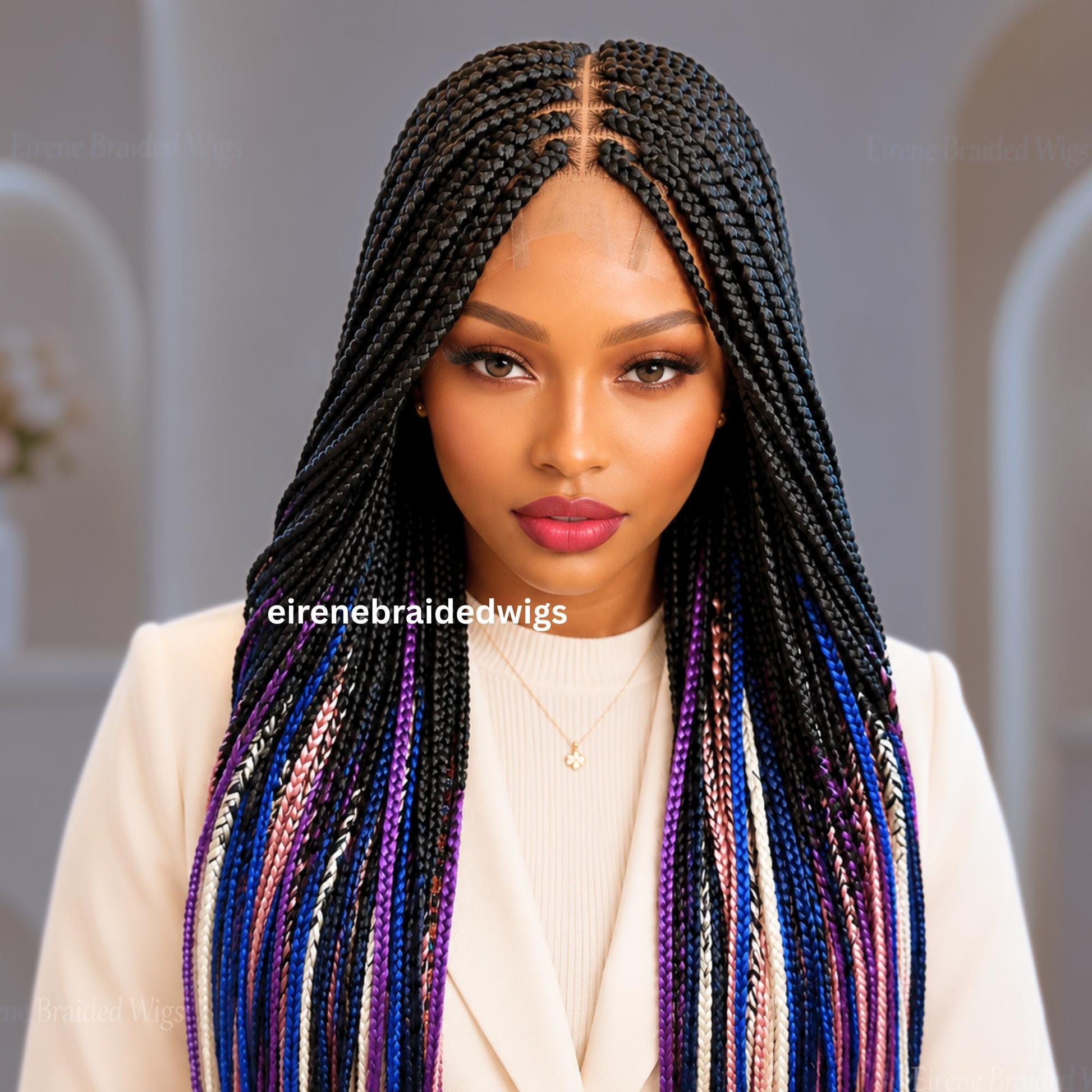 Braided Wigs for Black Women Rainbow Box Braids Wig – Long Multicolor Lace Front Wig – product image 10
