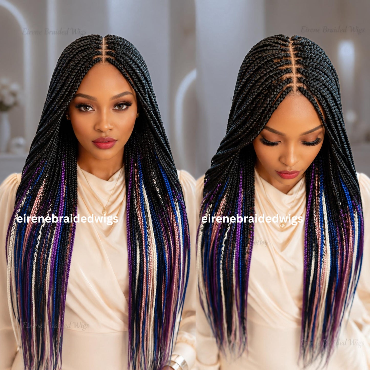 Braided Wigs for Black Women Rainbow Box Braids Wig – Long Multicolor Lace Front Wig – product image 3