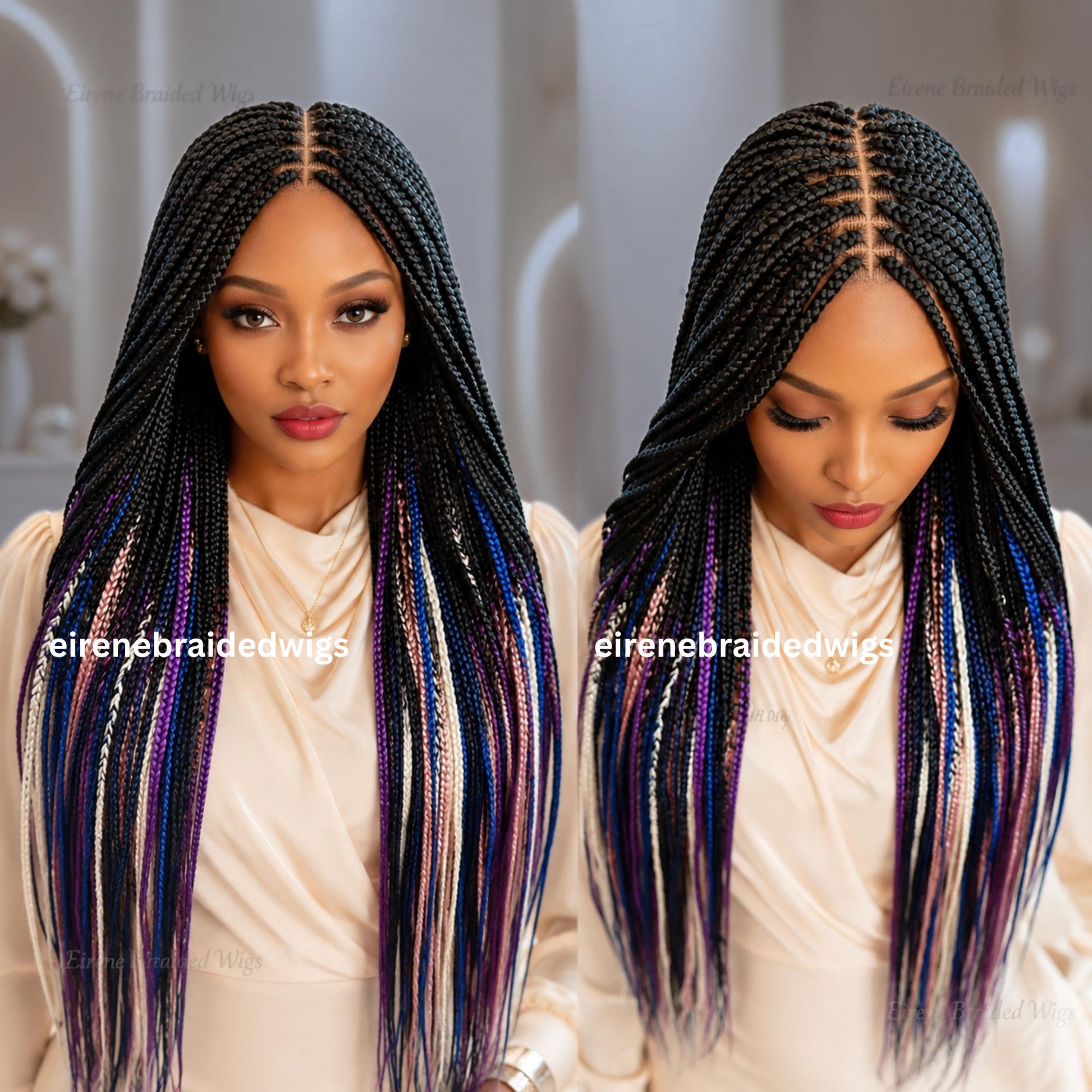 Braided Wigs for Black Women Rainbow Box Braids Wig – Long Multicolor Lace Front Wig – product image 3