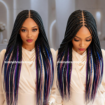 Braided Wigs for Black Women Rainbow Box Braids Wig – Long Multicolor Lace Front Wig – product image 3