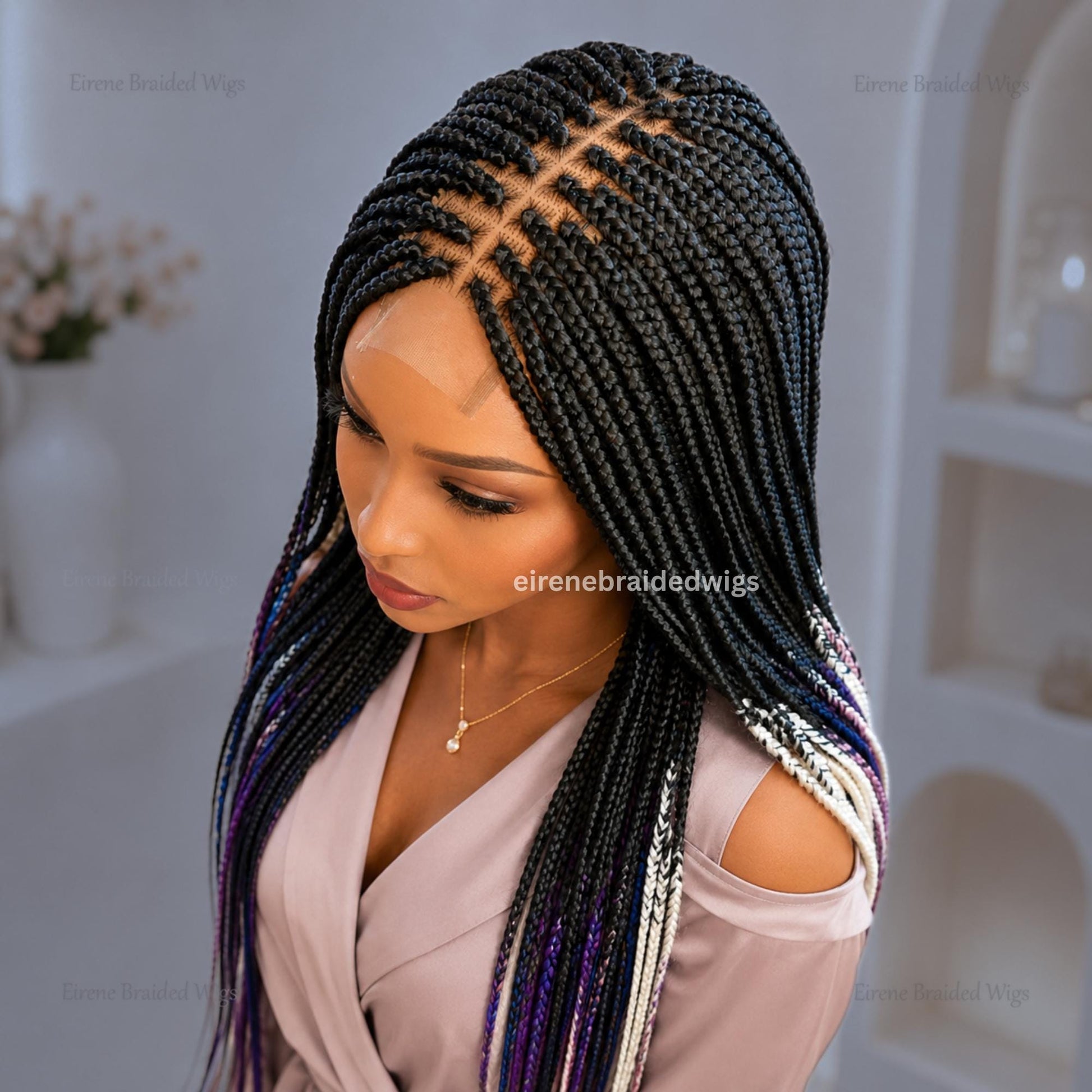 Braided Wigs for Black Women Rainbow Box Braids Wig – Long Multicolor Lace Front Wig – product image 2