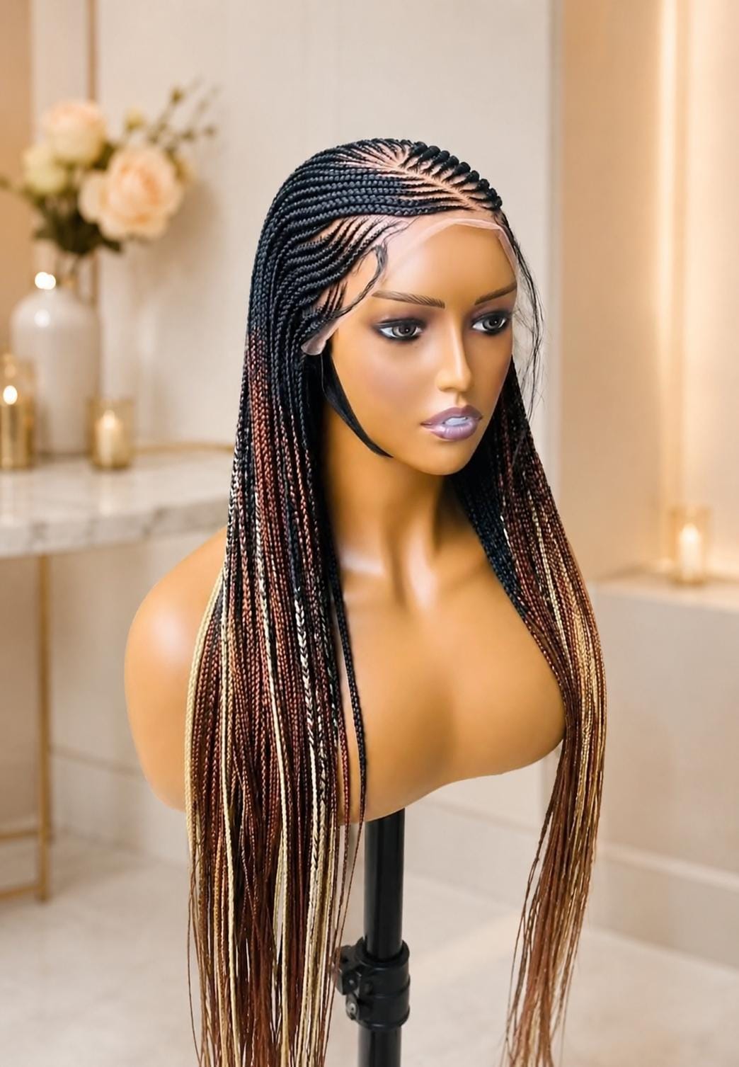 Braided Wigs for Black Women 30" Cornrow Braid Wig – Black Braided Lace Frontal Wig – product image 2