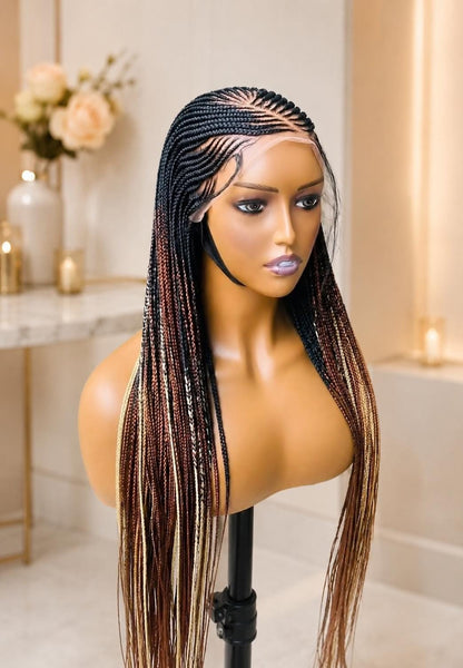 Braided Wigs for Black Women 30" Cornrow Braid Wig – Black Braided Lace Frontal Wig – product image 2