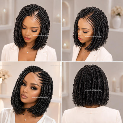 Boho Bob Braided Wigs for Black Women – Black 14-Inch Lace Frontal Curly Cornrow Box Braids – product image 5