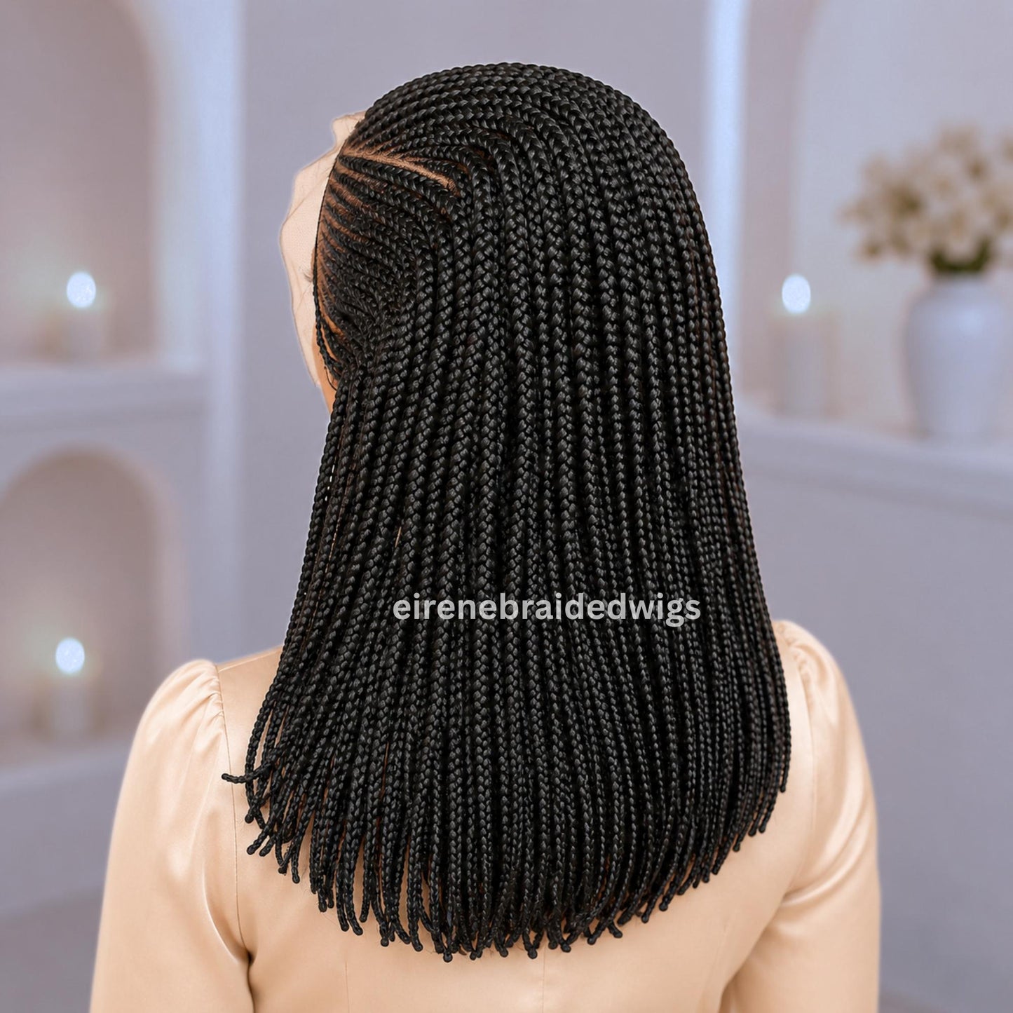 Braided Wigs for Black Women Bob Braided Wig – Black 16-Inch Lace Frontal Box Braids – product image 4