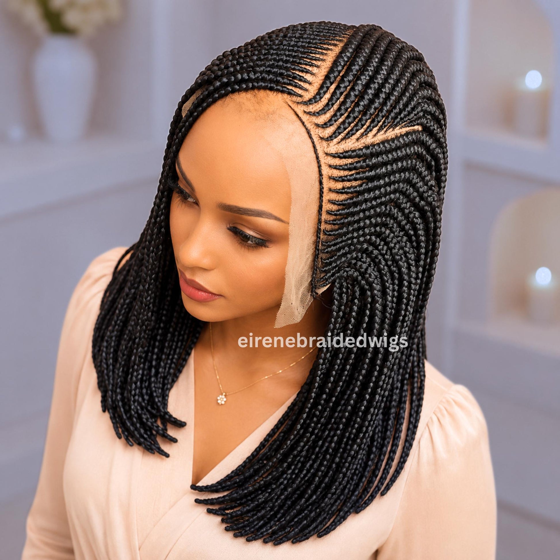 Braided Wigs for Black Women Bob Braided Wig – Black 16-Inch Lace Frontal Box Braids – product image 1