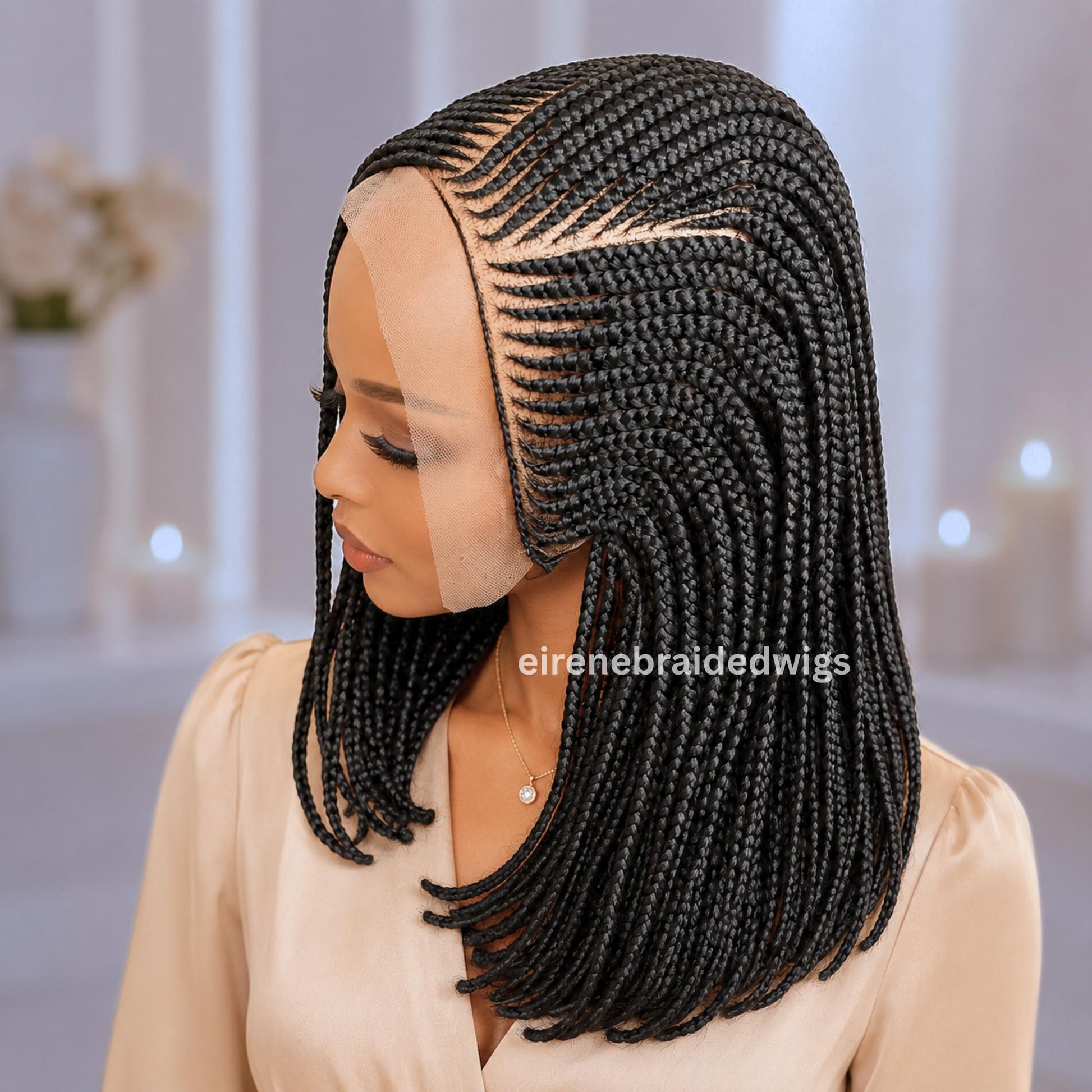 Braided Wigs for Black Women Bob Braided Wig – Black 16-Inch Lace Frontal Box Braids – product image 8