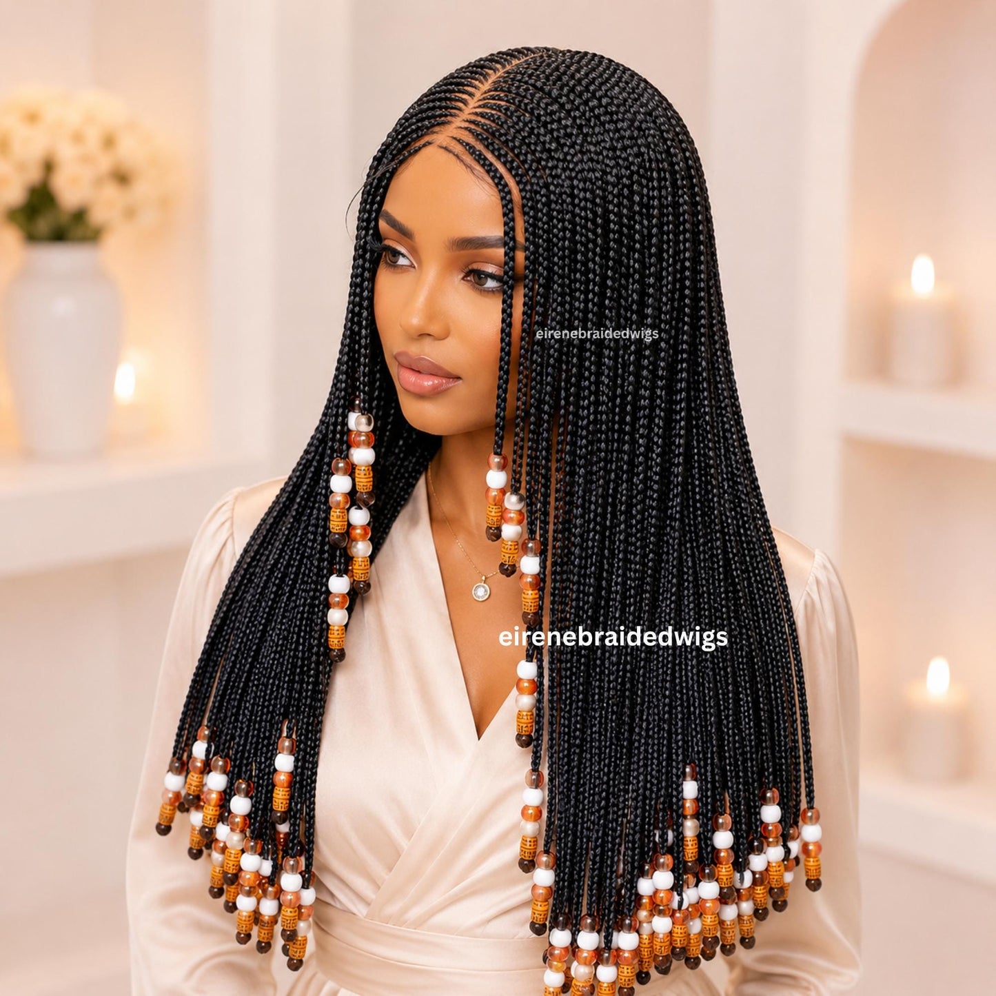 Fulani Cornrow Braids Wig with Beads for Black Women – product image 5