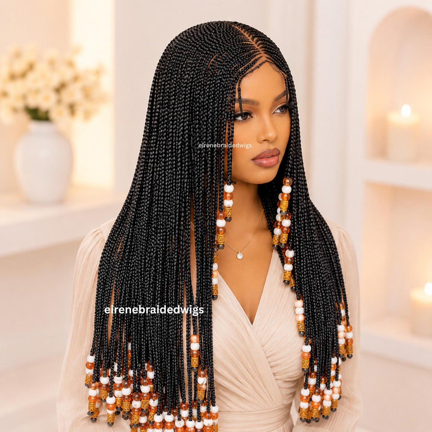 Fulani Cornrow Braids Wig with Beads for Black Women – product image 1