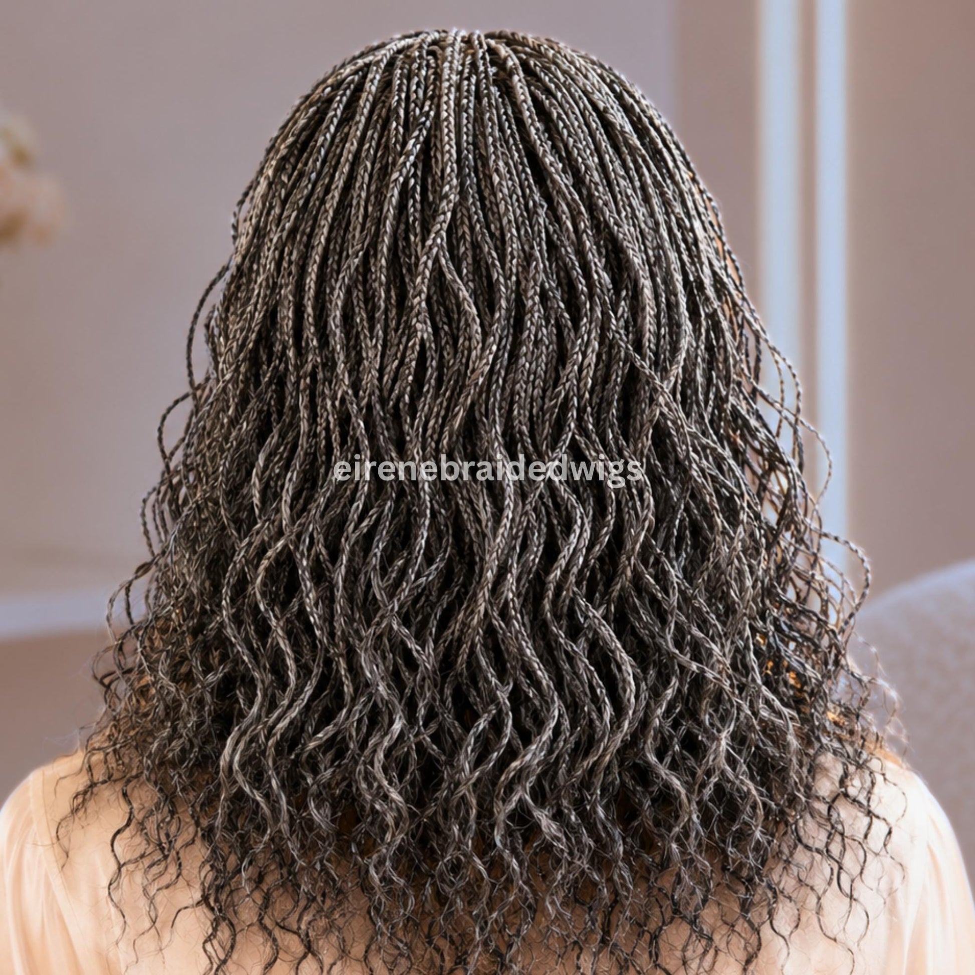 Braided Wigs for Black Women – 14 Inch Curly Salt and Pepper Single Box Braids Wig – Lightweight Lace Closure Wig – product image 4