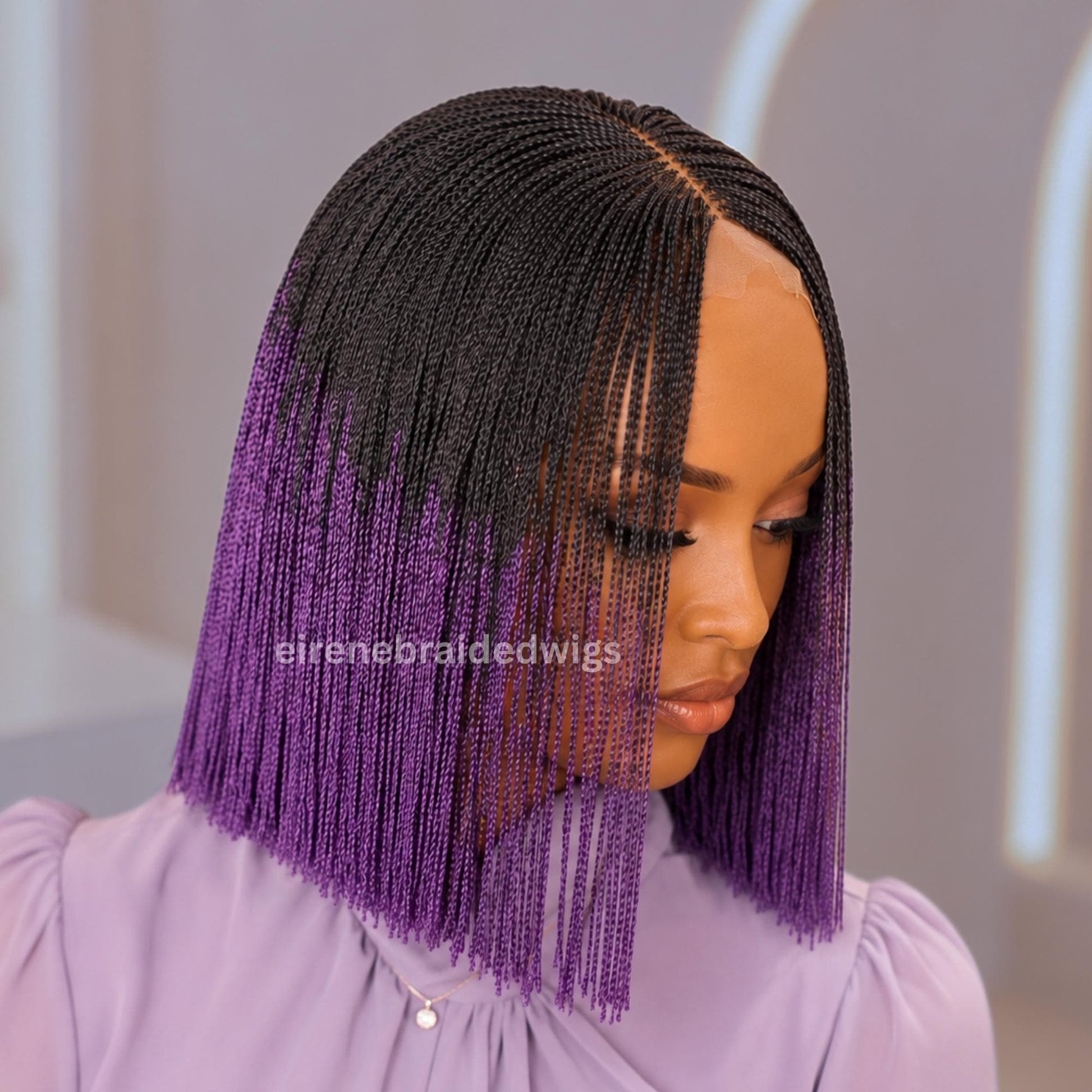 Braided Wigs for Black Women Short Bob Braided Micro Twist Wig – Human Hair Lace Closure – Red Black Purple – product image 1