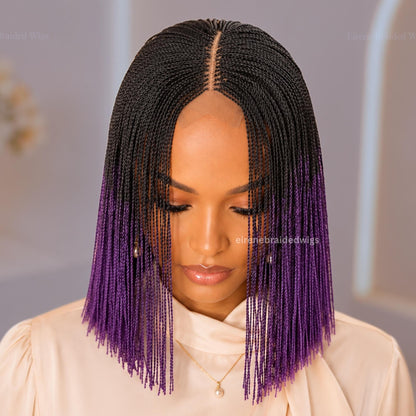 Braided Wigs for Black Women Short Bob Braided Micro Twist Wig – Human Hair Lace Closure – Red Black Purple – product image 3