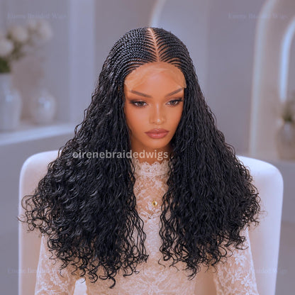 Curly Boho Cornrow Braids Wig for Black Women – 18 inches Curly Wavy Black Lace Frontal Wig – product image 2