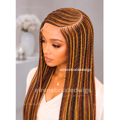 Braided Wigs for Black Women Braided Wig – C-Cut Lace Frontal Brown Gold Rainbow Cornrow Wig – product image 2