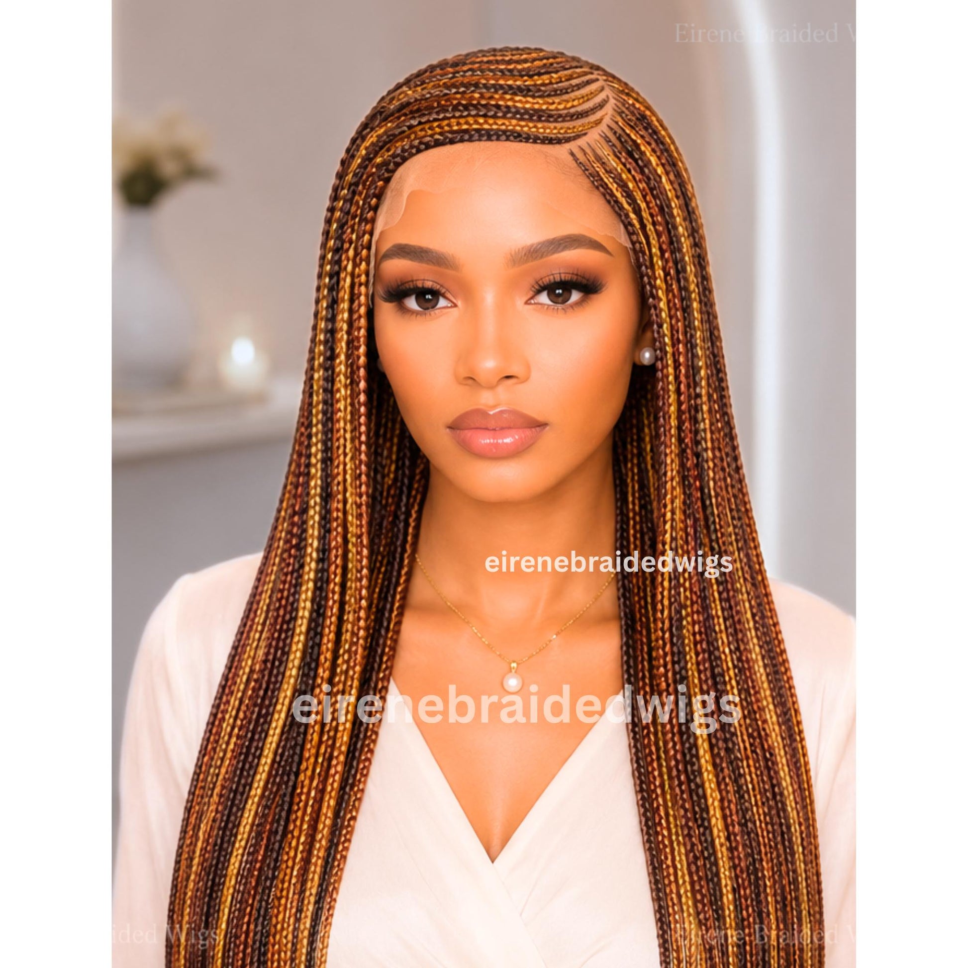 Braided Wigs for Black Women Braided Wig – C-Cut Lace Frontal Brown Gold Rainbow Cornrow Wig – product image 3