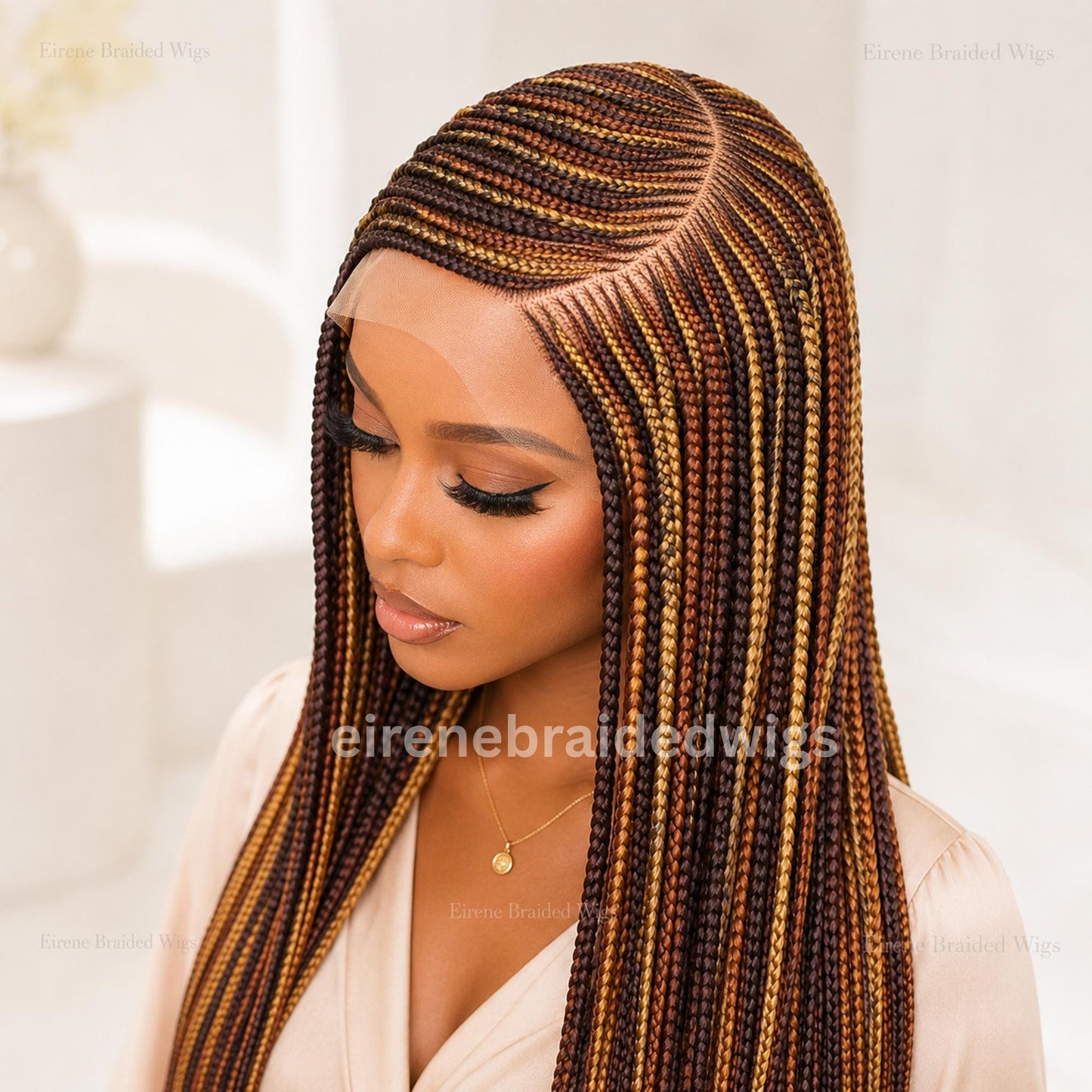 Braided Wigs for Black Women Braided Wig – C-Cut Lace Frontal Brown Gold Rainbow Cornrow Wig – product image 6