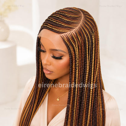 Braided Wigs for Black Women Braided Wig – C-Cut Lace Frontal Brown Gold Rainbow Cornrow Wig – product image 6