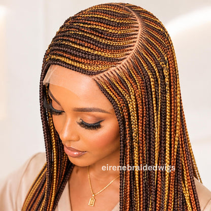 Braided Wigs for Black Women Braided Wig – C-Cut Lace Frontal Brown Gold Rainbow Cornrow Wig – product image 4