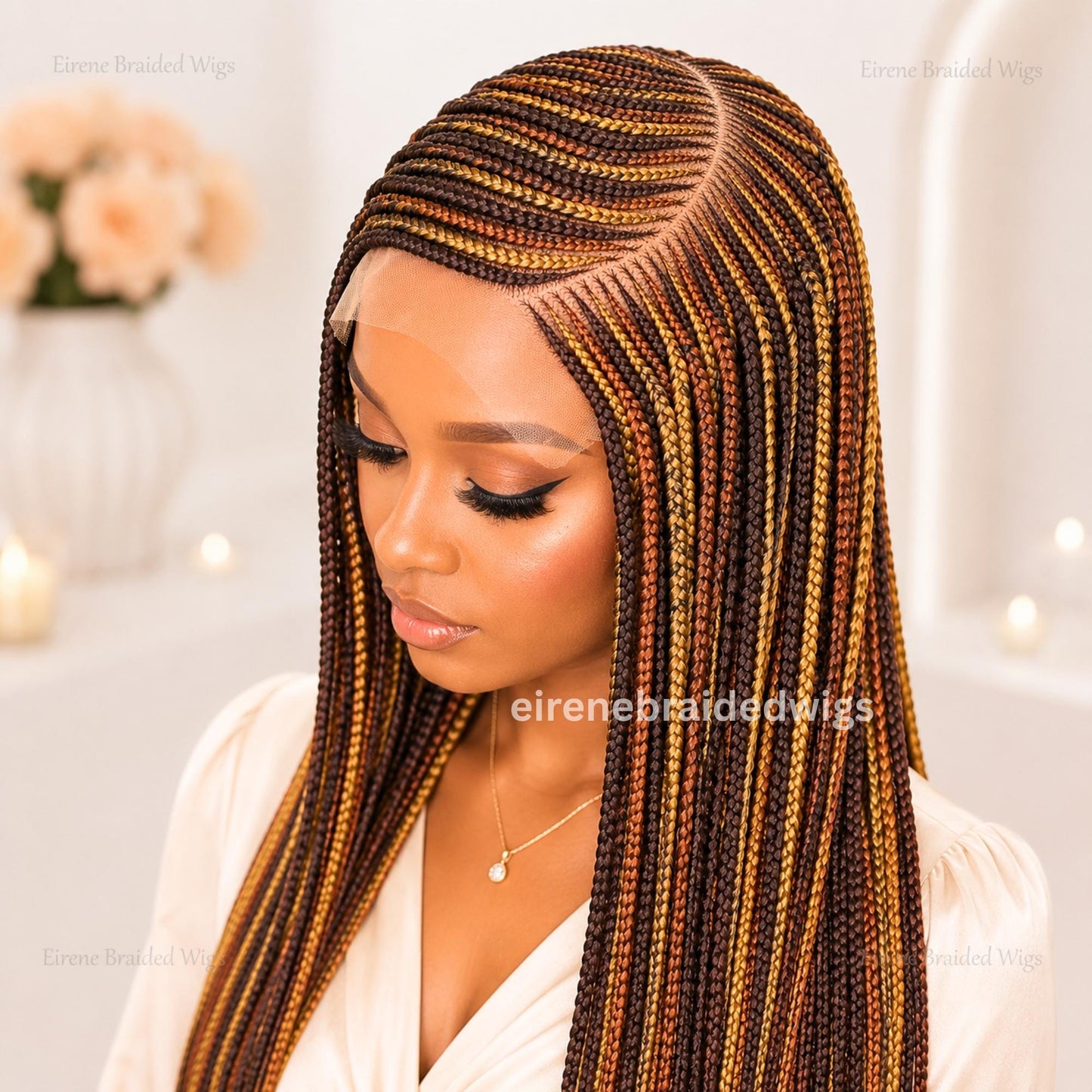 Braided Wigs for Black Women Braided Wig – C-Cut Lace Frontal Brown Gold Rainbow Cornrow Wig – product image 1