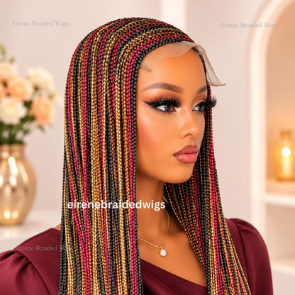 Braided Wigs for Black Women Braided Wig – C-Cut Lace Frontal – Red Gold Black Box Braids – product image 1